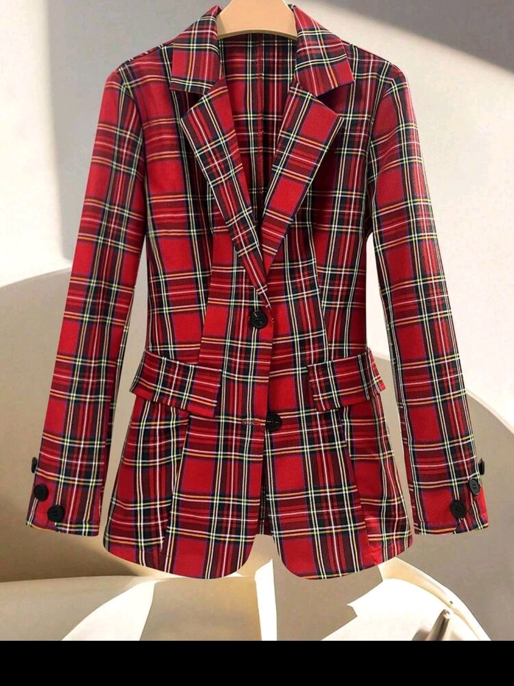 Red Plaid Blazer Jacket